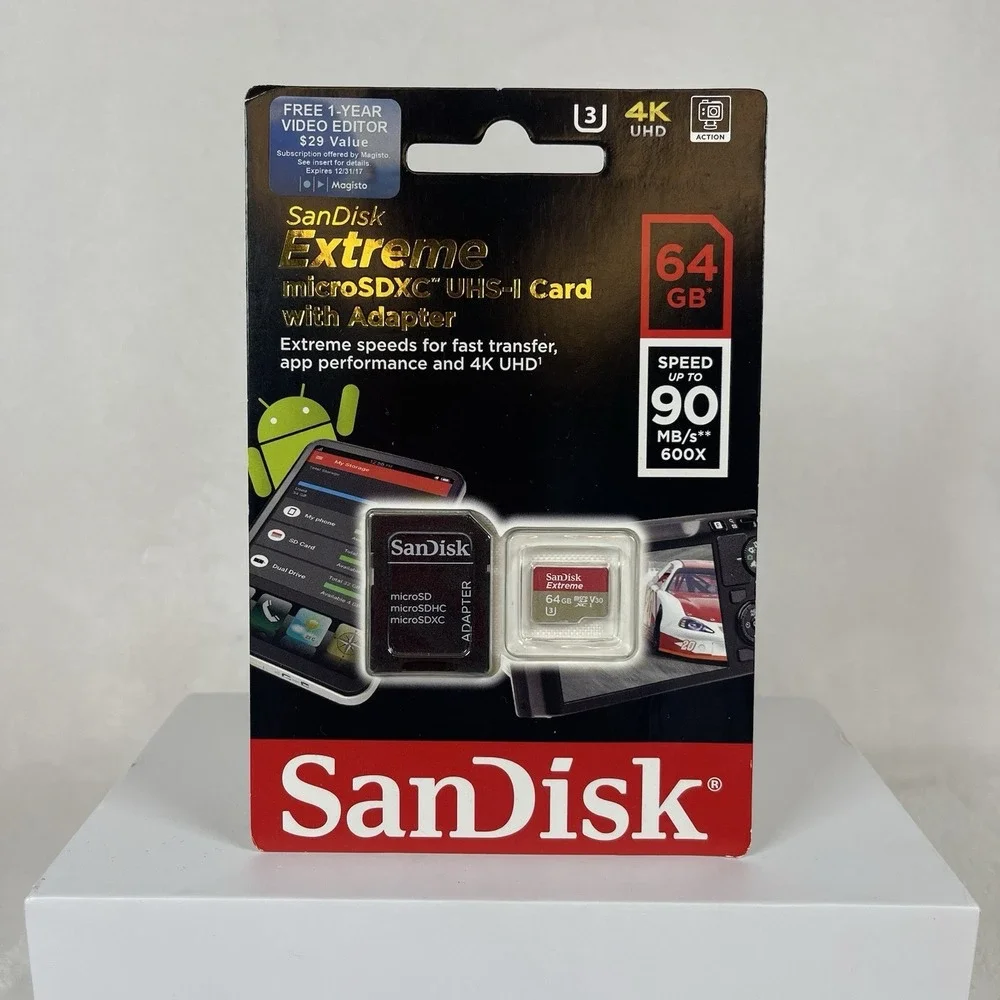 SanDisk Extreme 64GB Class 10 MicroSDXC UHS-1 Card w/Adapter 4K UHD 90MB/S
